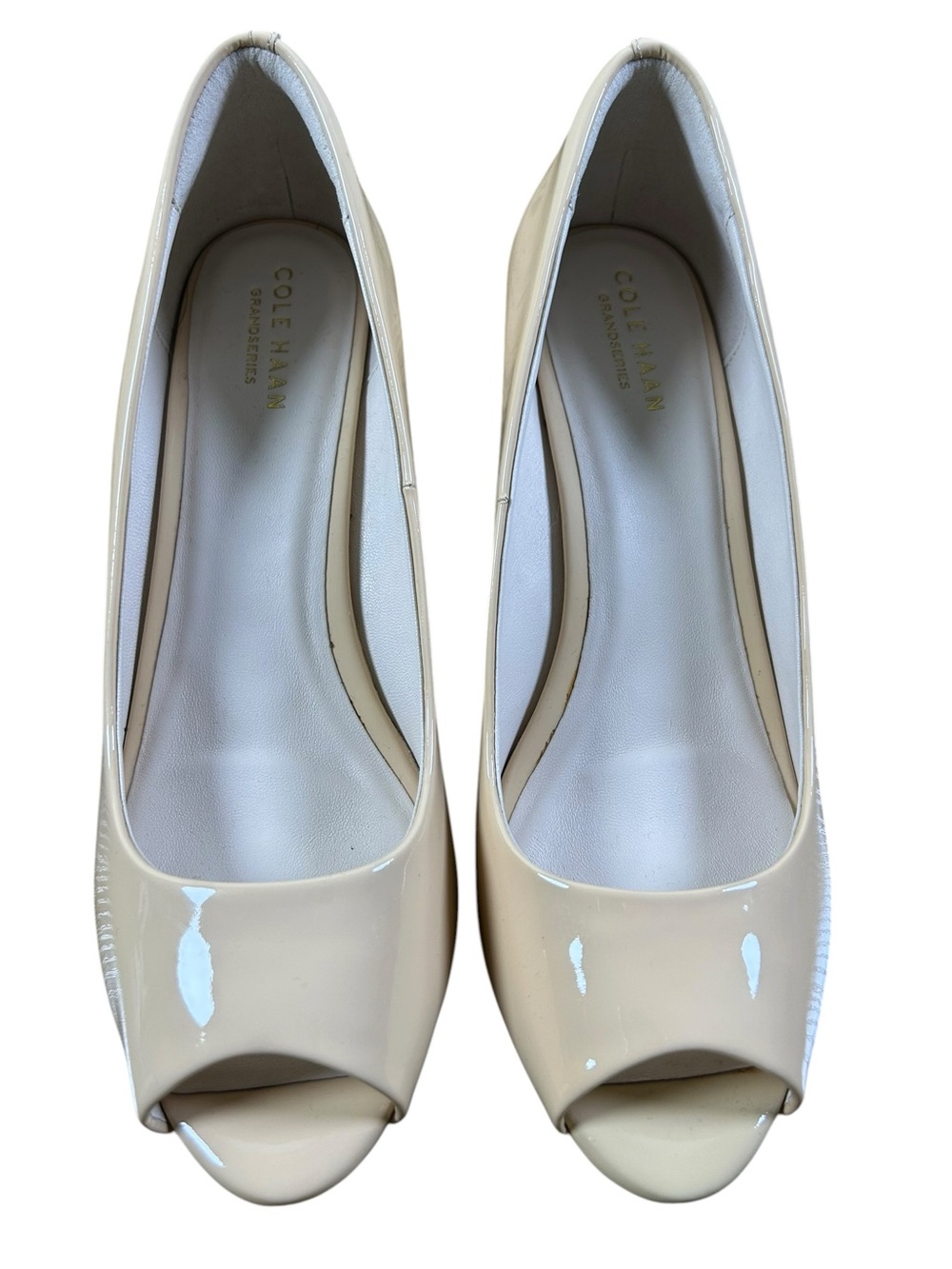 COLE HAAN Sadie Nude Patent Open Toe‎ Wedge Heels Grand.OS NWOT Size 9